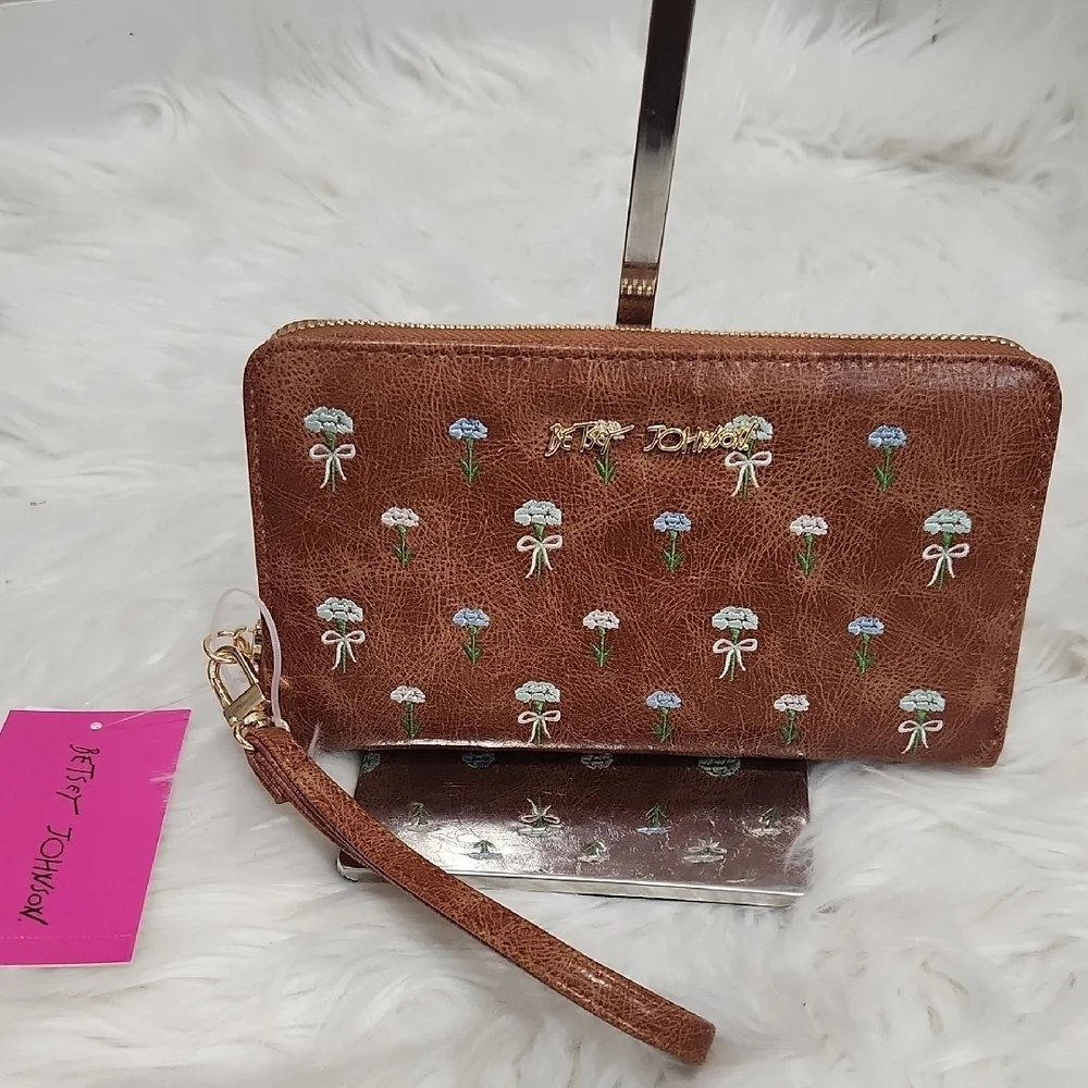 🤎▪️Betsey Johnson ▪️XOZIP-E Brown Floral Long Zip Continental  WALLET  Wristlet